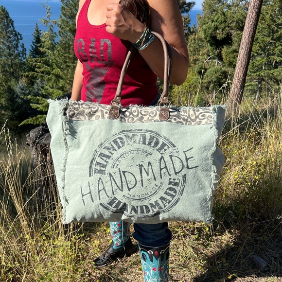 ✈️green New Handmade XL Canvas Weekender Myra Bag Duffel GYM travel tote - Picture 2 of 7